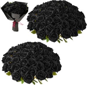 36/52pcs Black Roses <b>Artificial</b> Flowers Bulk Silk Flowers Roses <b>Bouquet</b> Realistic Faux <b>Artificial</b> Roses for Wedding Home Decor - Product Image 1