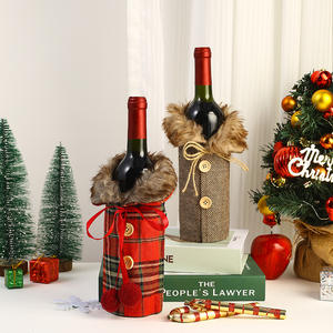 Decoraciones Navideñas Europeas y Americanas, Nuevo Juego de Vino con Santa Claus, Cuello de Lino y Lana, Lazo de Seda para Decoración Navideña del Hogar - Product Image 2