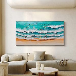 Arte Abstracto Contemporáneo para Pared, Playa Colorida con Surfistas, Arte Moderno Neutral para Pared, Pintura Moderna Original Hecha a Mano - Product Image 5