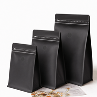 Sacs à café en aluminium métallisé VMPET à fond plat avec valve de dégazage et fermeture éclair, en stock, 5oz 8oz 17oz 35oz 150g 250g 500g 1kg
