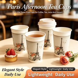 Gobelets en papier jetables écologiques <span class=keywords><strong>à</strong></span> paroi simple, imprimé floral Tour Eiffel <span class=keywords><strong>Paris</strong></span>, style élégant, légers, pour café, thé, tequila - Product Image 1