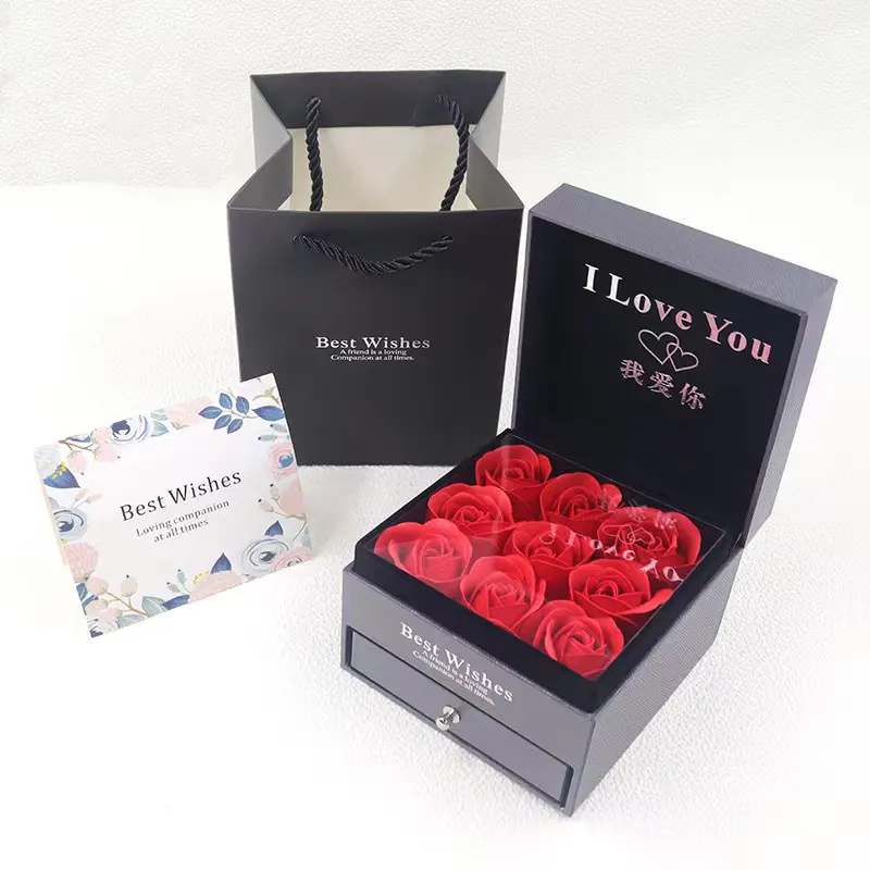 מתנות יום אמהות 2023 עיצוב מותאם אישית 9 פרחים אריזה בצורת ריבוע מתנות קופסא ורדים לנשים