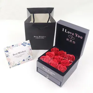 Rosa caixa para presente feminino, presente em formato quadrado com 9 flores, design personalizado para o Dia das Mães, 2023