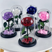 Idée de décoration surprise pour la Saint-Valentin, mariage, fête des mères : fleurs éternelles colorées et réelles préservées dans un dôme en verre, cadeau pour femme