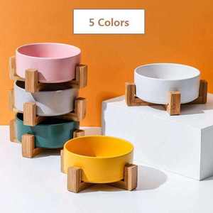Qbellpet tigelas de cerâmica para animais de estimação, tigelas antiderrapantes personalizadas para cães e gatos, com suporte de madeira, sublimação lenta personalizada de fábrica, para alimentação inteligente de cães - Product Image 2