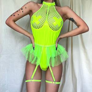 2023 Fischernetz Latex Bodysuit Rüschen Strumpf bänder Halfter Sexy Kostüm 2-teilig Durchsichtig Halfter Kontrast Bodysuit Dessous Mini - Product Image 5