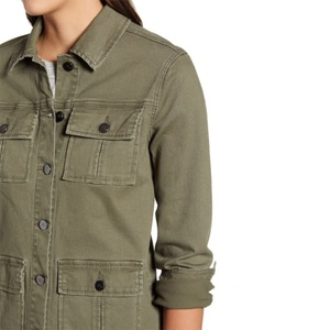 Veste de Travail Personnalisée en Gros pour Femme, Vert Armée, avec Poches et Fermeture Boutonnée, en Sergé de Coton, Style Safari Utilitaire - Product Image 5