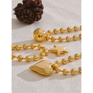 JINYOU 5263 yeni varış Metal kalp/yıldız/top kolye kolye kadınlar için su geçirmez paslanmaz çelik boncuklu kolye kolye - Product Image 4