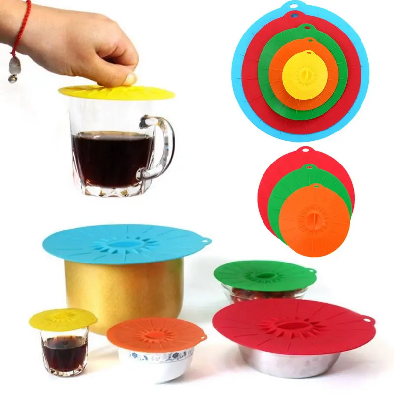 Grosir penutup makanan silikon warna-warni tutup isap segel Microwave yang dapat digunakan kembali untuk mangkuk mangkuk mangkuk mangkuk mangkuk bahan karet jenis peralatan masak