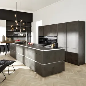 Veneer Kayu Modern/Kabinet Dapur Melamin Desain Satu Baris Mewah Bar Set Lengkap Furnitur Apartemen