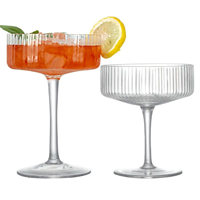 Bar Glassware Handmade Crystal Ribbed Drinking Champagne Margarita Cocktail Glasses Goblets Wine Glass Cup Home Kitchen Bar