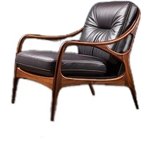 Fauteuil moderne en cuir noir avec structure en bois distinctif, élégant et stylé, idéal pour la maison, le bureau, l'hôtel ou le salon.