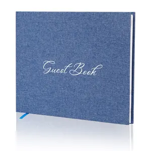 Elegent Linen Cover with White Foil Guest Sign In Book Customised Hard Cover Wedding Guest Book