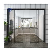 Porte coulissante intérieure avec système de fixation miroir, dessus en verre, porte coulissante murale en aluminium noir pour toilettes