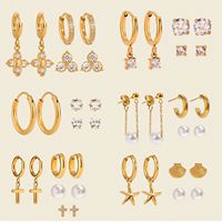 Juego de 3 Pares de Aretes de Perlas y Circonitas Geométricas de Acero Inoxidable Chapado en Oro de 18K para Mujer, Estilo Vintage, para Fiesta