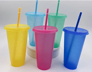16OZ 24OZ Reusable Glitter Plastic <b>Tumbler</b> with <b>Lid</b> <b>and</b> <b>Straw</b> Leak-Proof Direct Drinking Unisex Party Use Dishwasher Safe - Product Image 4
