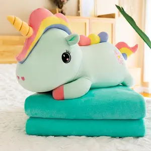 Almohada de felpa 2 en 1, bonita manta de unicornio con manta