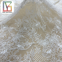 Tissu en dentelle Chantilly de haute qualité, tissu en dentelle perlée pour robe de mariée, tissu en dentelle à sequins, tissu en dentelle florale, tissu en dentelle perlée pour robe de bal