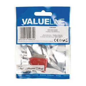 Adaptateur de dock Valueline 30 broches USB Micro B femelle rouge pour iPod iPhone iPad - Product Image 1