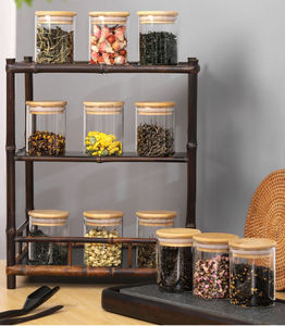 12件玻璃罐透明香料罐，带木盖，厨房食品储物罐 - Product Image 3