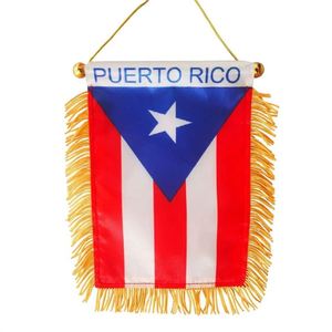 Bandera Nacional de Puerto Rico Personalizada, Mini Bandera Colgante para Espejo Retrovisor de Coche con Borlas - Product Image 1