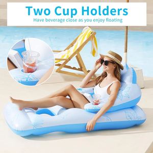 大人用インフレータブルプールラウンジャーPVCカップホルダー付き日光浴フローティングウォーターベッド快適なヘッドレスト背もたれデザイン - Product Image 5