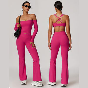 78% ポリアミド22% エラスタンジムウェアセクシーなバンドゥトップスポーツレギンスセット女性カジュアル服女性アクティブウェア - Product Image 1