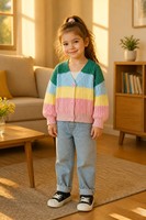 Cardigan Enfant Personnalisé en Tricot Épais à Manches Longues Col en V Chaud et Doux pour l'Automne Hiver Noël en Polyester Doux