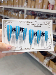 <span class=keywords><strong>Faux</strong></span> ongles longs faits main en ABS, motif papillon <span class=keywords><strong>bleu</strong></span> <span class=keywords><strong>pastel</strong></span> et rose, avec perles, 10 pièces, à coller, finition brillante douce, pour usage quotidien - Product Image 6