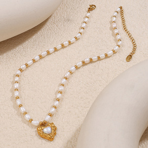 สร้อยคอหัวใจมุกน้ำจืดเกรด AA ดีไซน์ประดับลูกปัดสำหรับผู้หญิงสวมใส่ทุกวัน - Product Image 4