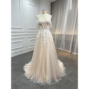 Robes de mariée bohèmes modestes <span class=keywords><strong>2023</strong></span> Nouveaux styles Taobao Champagne Sexy Décolleté épaules dénudées Dentelle <span class=keywords><strong>Robe</strong></span> de mariée civile - Product Image 1