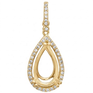 Componente de Joyería de Lujo con Corte de Pera, Semimontura para Colgante, Oro Sólido 10k 14k 18k, Engaste Halo con Diamante Cultivado en Laboratorio, Engaste Pavé, Componente para Colgante - Product Image 2