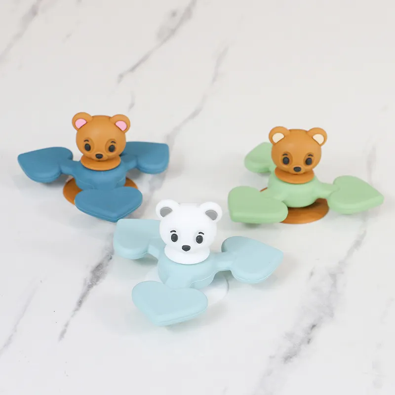 Different colors option Cute bear Animal Spin Suction Cup Rotating Fun Baby Bathroom Bath Playing Toys Spinner top