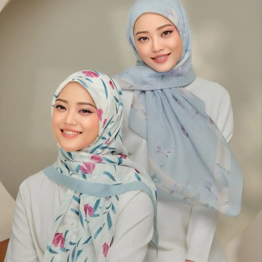 2024 Malaysia Custom Printed Voile Square Scarf Hijab Instant Wholesale Cotton Hijab Supplier Tudung Bawal Muslim Women Hijabs