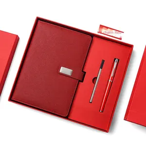 2024 disesuaikan PU kulit penutup kantor Notebook dengan pena bisnis perusahaan Notebook buku harian dengan pena dan kotak dan USB hadiah Set