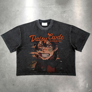Vente en gros 100% coton T-shirts pour hommes avec logo personnalisé Streetwear Hip Hop vêtements urbains 300gsm imprimé de tissu tricoté lavé lourd - Product Image 4