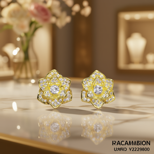 Orecchini a Perno Racambion con Fiore in Oro Bianco, Cristalli e Strass, Montatura a Griffe, Lussuosi per Uso Quotidiano Femminile - Product Image 2