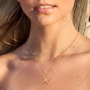 Gemma vendita calda 925 gioielli in oro placcato argento estate spiaggia stile bianco Cz collana con ciondolo stella marina - Product Image 5