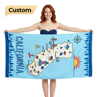 Serviette de plage imprimée avec logo personnalisé, motif, grande taille, douce, absorbante, sans sable, mélange coton-polyester, serviette promotionnelle pour complexe hôtelier
