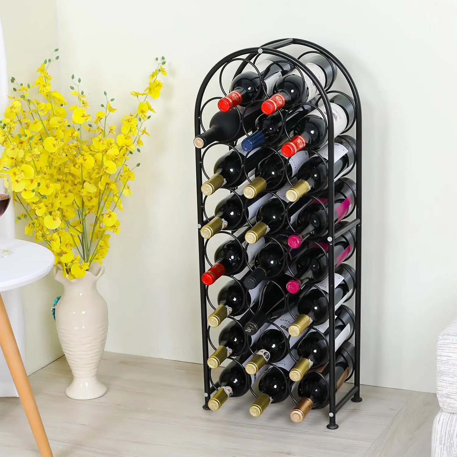 Professional Wrought Hanging Iron Tabletop Manufacturing Home kitchen decoration Countertop wine bottle holder display rack