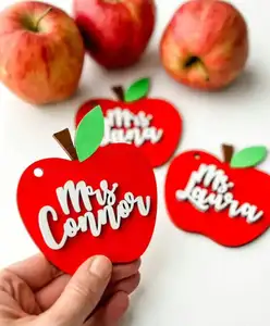 Cá nhân hoá giáo viên Quà Tặng bằng gỗ nhãn Chào mừng trở lại trường học Apple bút chì tên thẻ giáo viên đánh giá cao món quà