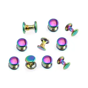 Custom Logo Double Side Magnetic Snaps Solid Brass Nickle Double Cap Rivet Studs For Leather Craft