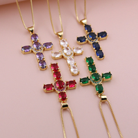 Pendentif croix en zircone cubique multicolore plaqué or 18 carats Hip Hop hommes femmes collier scapulaire religieux catholique