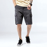 Nouveauté été 2020 Short droit taille mi-haute grande taille pour homme, décontracté et tendance, multi-poches, en denim nylon/coton délavé moyen