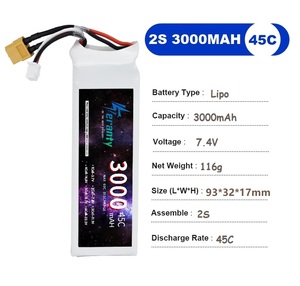 Batterie 2S 7.4v 3000mAh 45C pour drones RC, hélicoptères, voitures, bateaux, pièces détachées avec connecteurs Deans T XT60 JST XT30 - Product Image 2