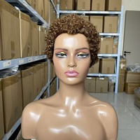 Perruque Courte Pixie Bouclée 12A en Cheveux Brésiliens, Perruque Bouclée Ondulée Lâche avec Volume, Coupe Pixie Bouclée en Cheveux Humains pour Femmes Noires