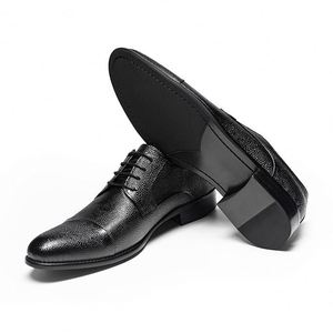 Men's Leather <b>Shoes</b>-Summer Breathable Business Formal Dress <b>Shoes</b> Made Genuine Leather Laces Toes <b>Height</b> <b>Increasing</b> Waterproof - Product Image 5