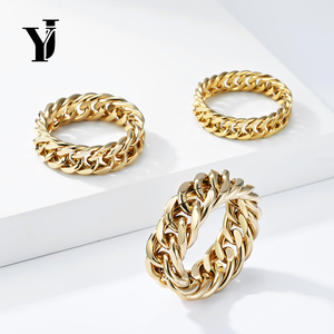 Großhandel Titan-Stahl Kubanische Gliederkette Ring Herren Edelstahl Breiter Ring Gold Silber Schwarz Hip-Hop Punk Schmuck Mode Geschenk - Product Image 1