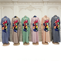 Nouvelle Robe Musulmane Imprimée à Rayures pour Femmes, Manches Courtes, Coupe Ample et Décontractée, Vente en Gros