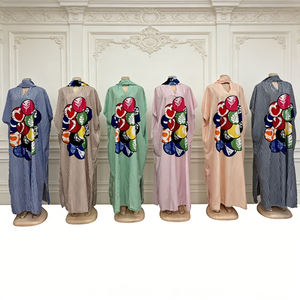 Nuovo Abito Musulmano da Donna a Righe Stampato, Manica Corta, Vestito Casual Largo - Product Image 4